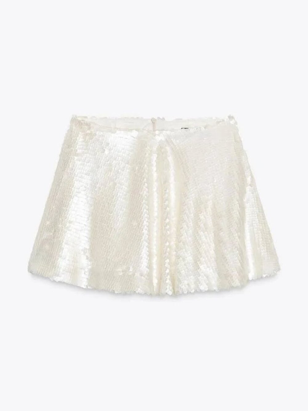Zara Women's Sequin Mini Skort White Cream Shell Sparkle Pearl